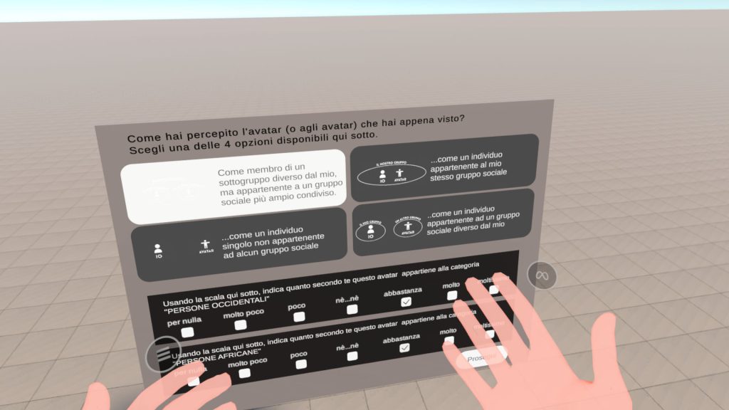 virtual reality environment for testing social categorization in VR social psychology