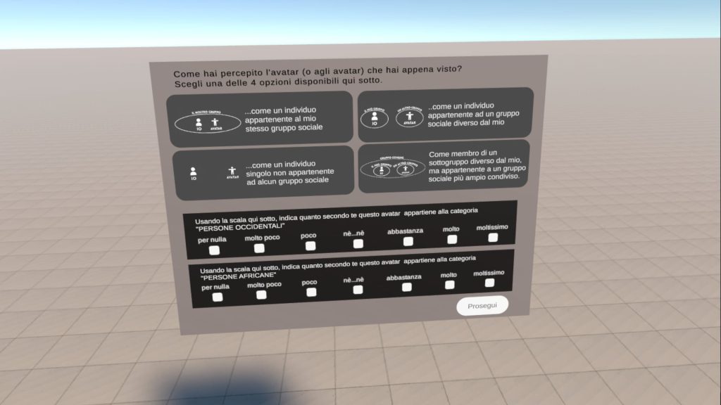 virtual reality environment for testing social categorization in VR social psychology