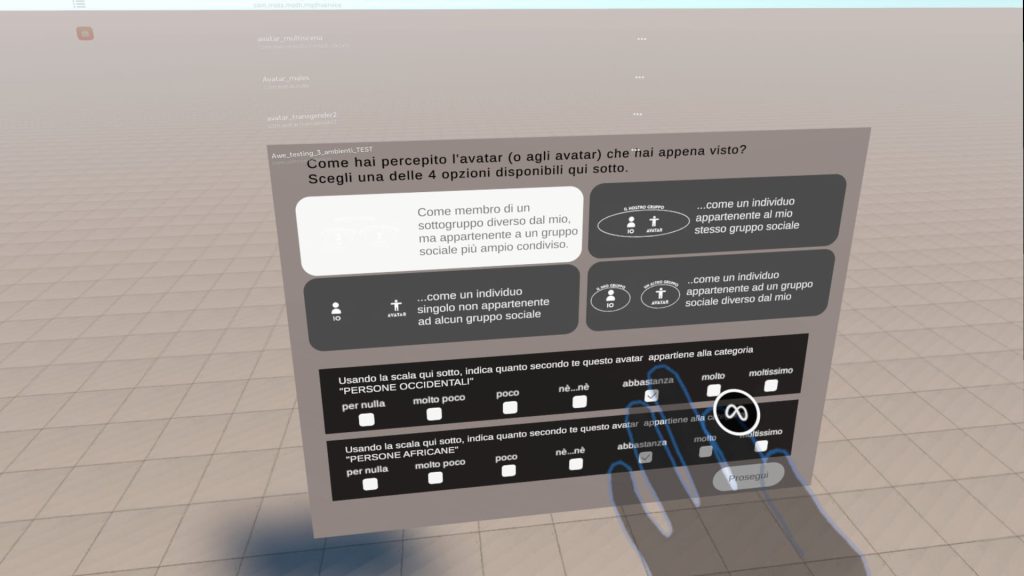 virtual reality environment for testing social categorization in VR social psychology