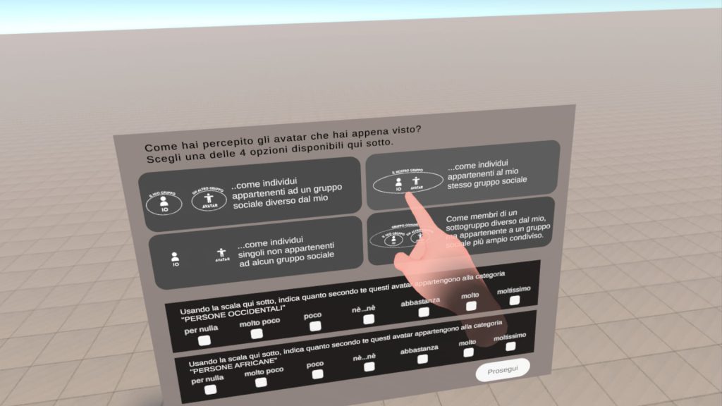 virtual reality environment for testing social categorization in VR social psychology